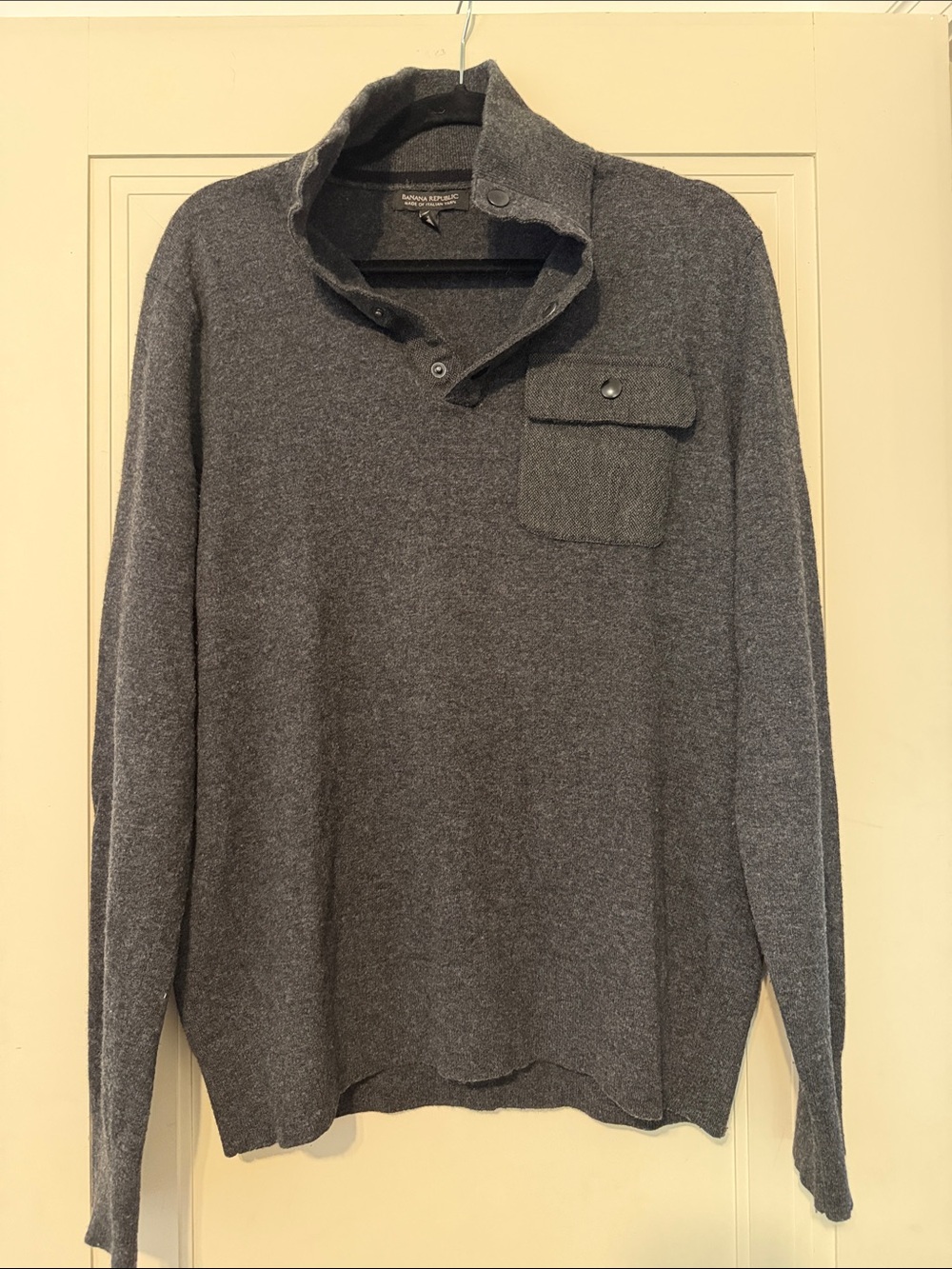 Banana Republic Men's Charcoal Gray V-Neck Button Collar Sweater